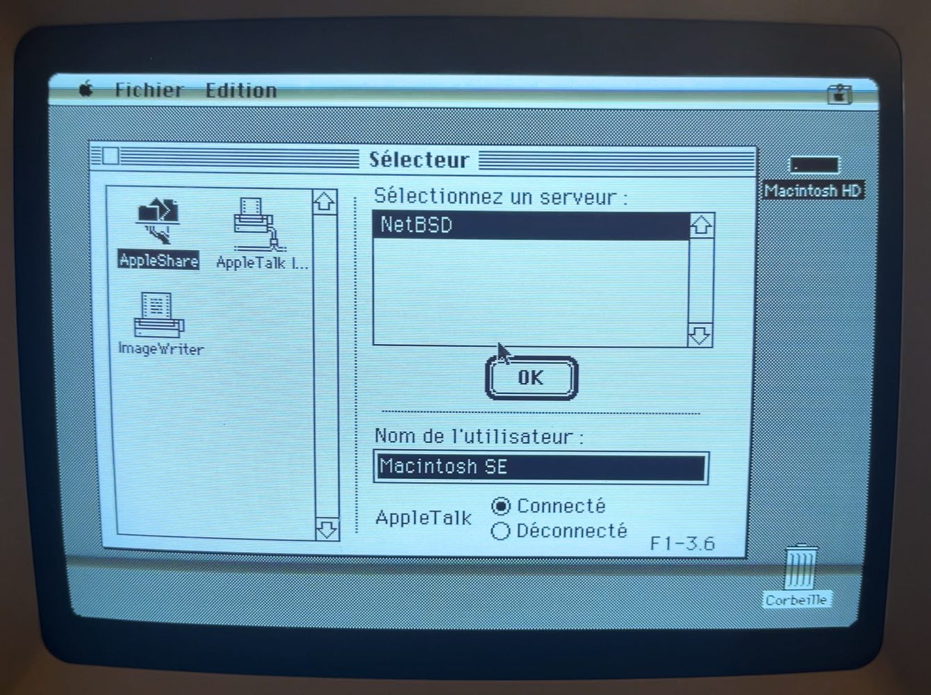 Fenêtre de connexion au partage dans le système 6