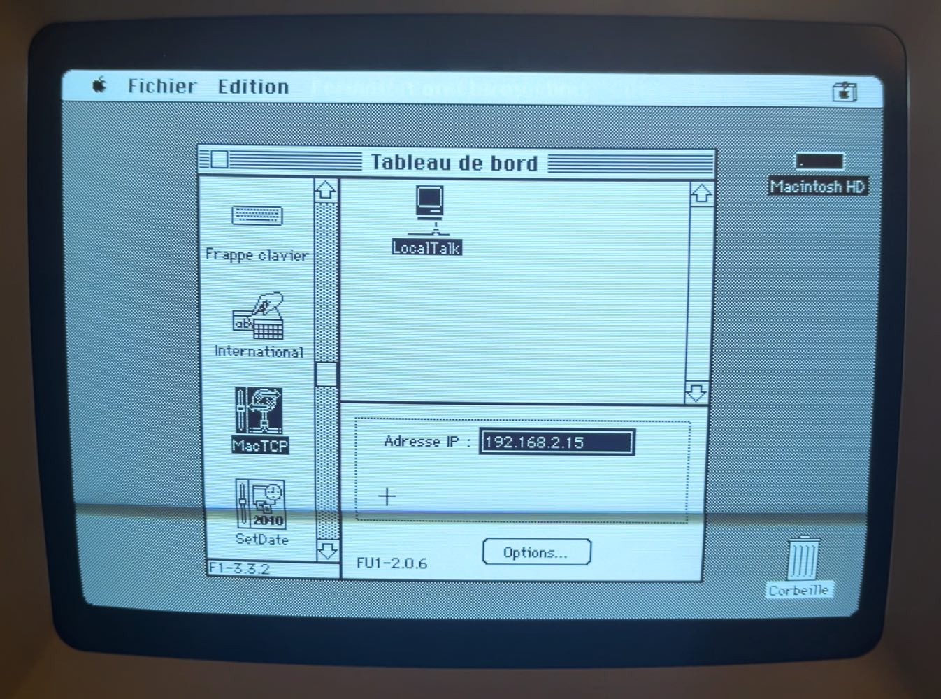 Première fenêtre de configuration MacTCP pour l'IP