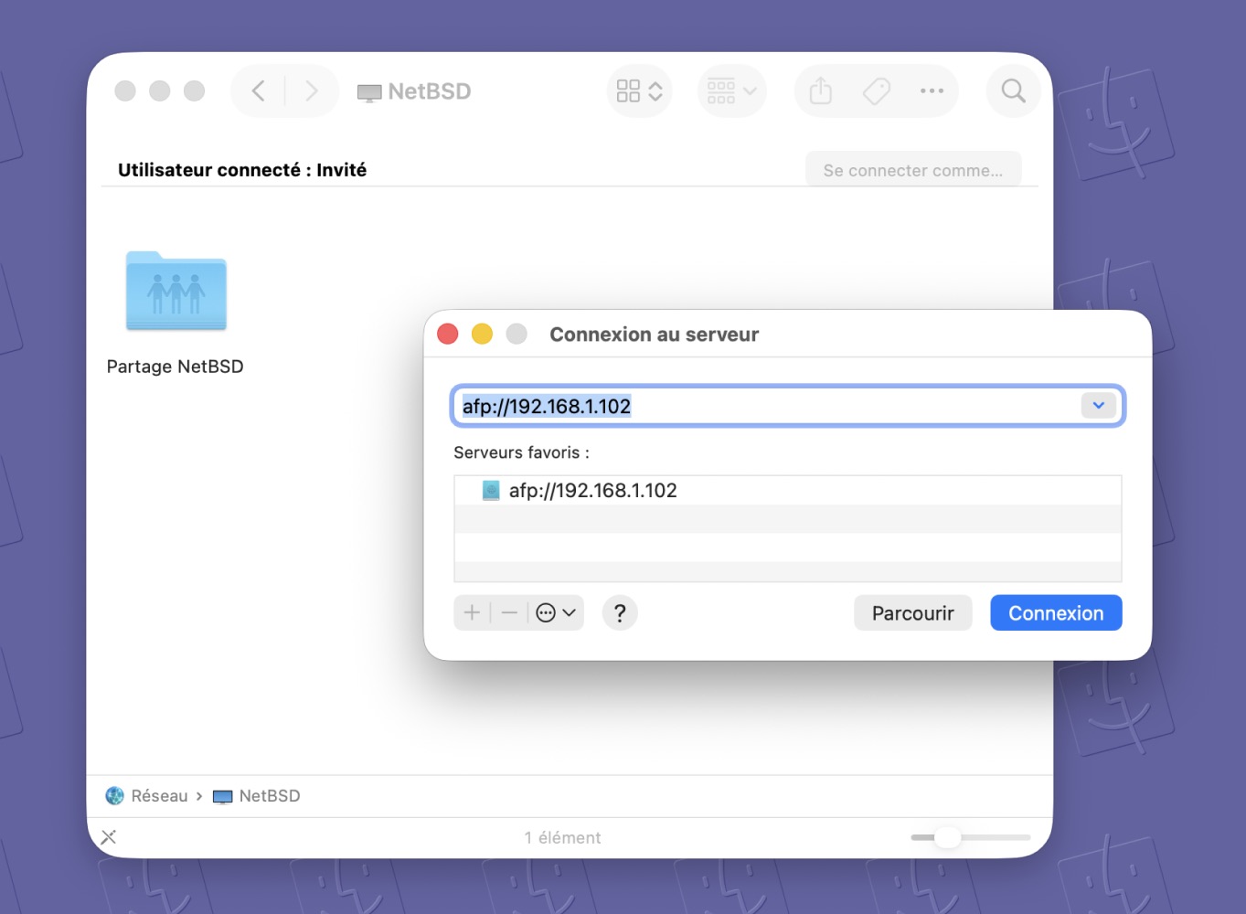 Fenêtre de connexion au partage dans macOS 26