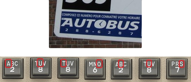 Illustration d'un panneau d'autobus avec le numéro et des touches d'un téléphone correspondantes