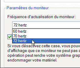 Capture d'écran d'un réglage de fréquence d'écran sur un ordinateur Windows